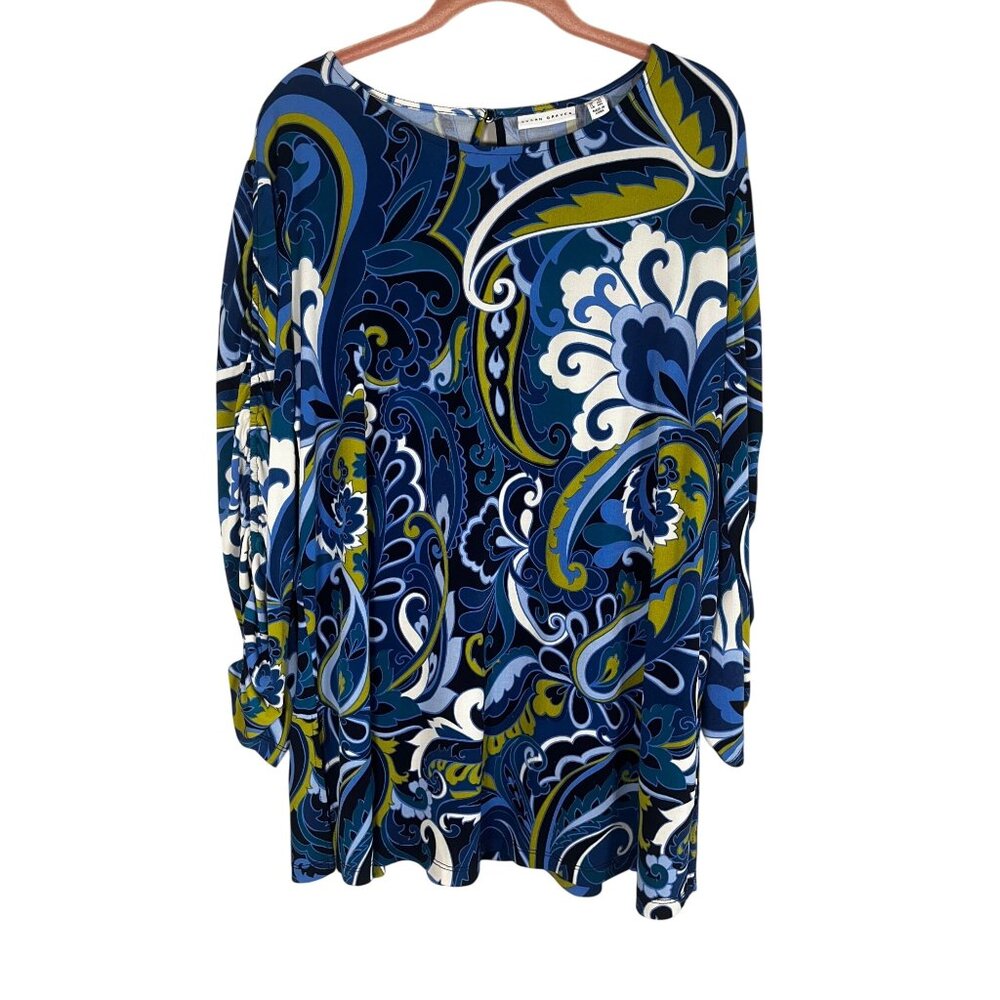Susan Graver Floral Top 1X Tropical Preppy Resort Colorful Cottage Artsy Chic